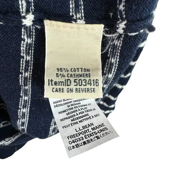 L.L.Bean Navy Fair Isle Stripe Cotton Cashmere Turtleneck Sweater Size Large - Picture 6 of 6